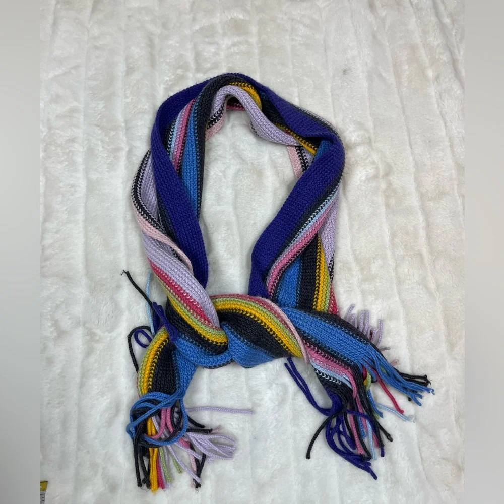 Colorful Fall Winter Girls Knit Crochet Purple Stripe School Outdoor OS Scarf